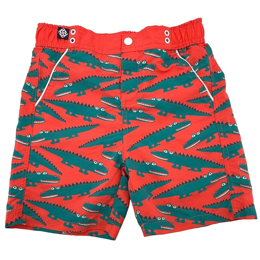 Andy & Evan Boys Swim Trunks Size 7 Orange Coral‎ Alligator Print Mesh Lined